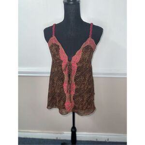 Victoria’s Secret Leopard Print With Pink Lace Lingerie Tie Top Size Small